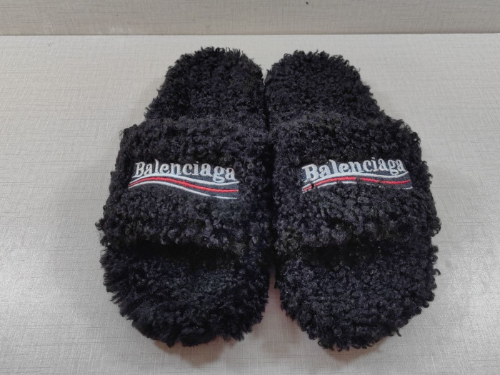 Ba*len*cia*ga furry slide sandal in black/white/red