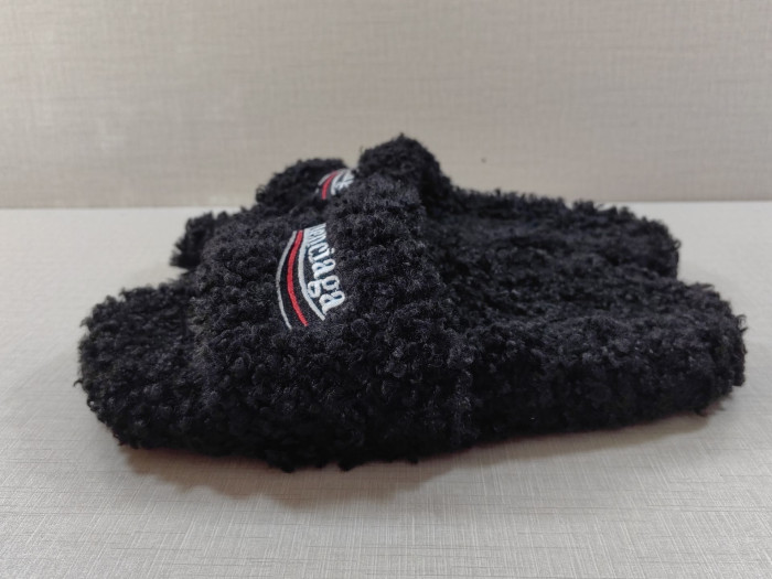 Ba*len*cia*ga furry slide sandal in black/white/red